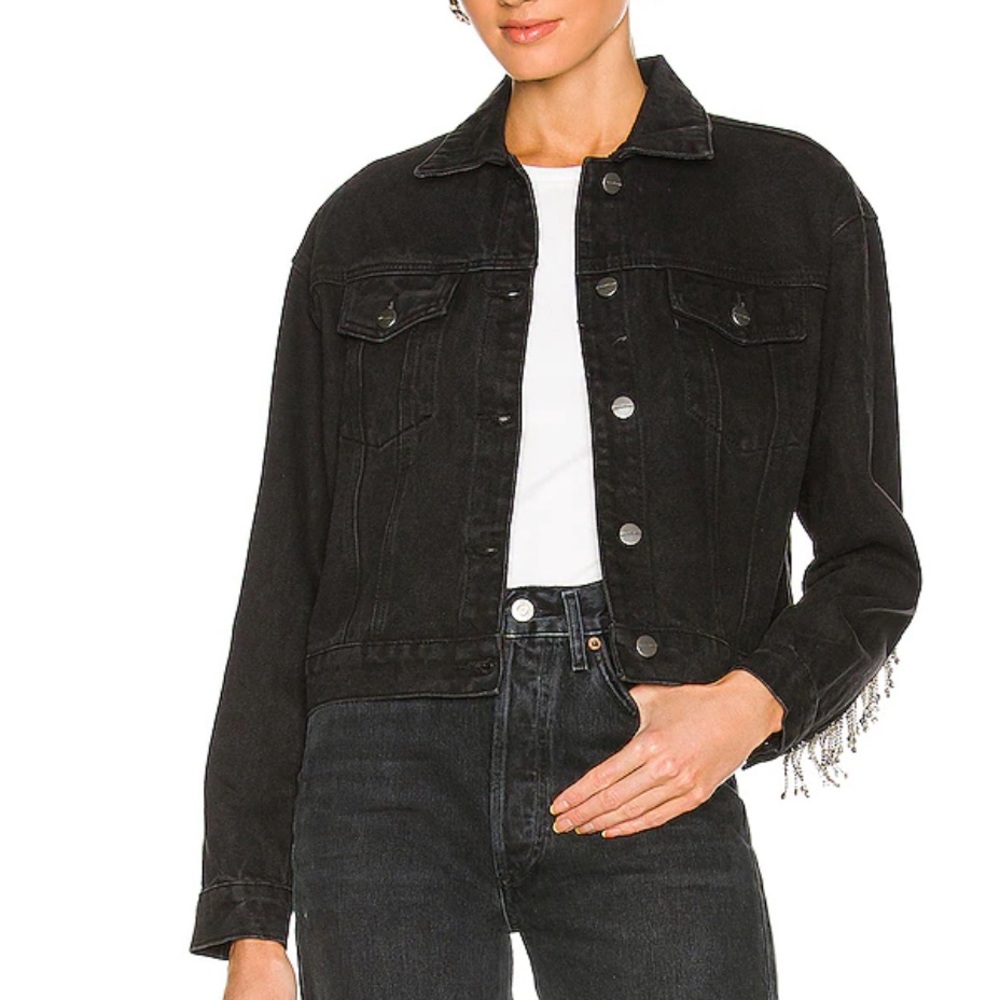 Superdown Raya Rhinestone Fringe Jacket in Washed Black - Picture 2 of 7